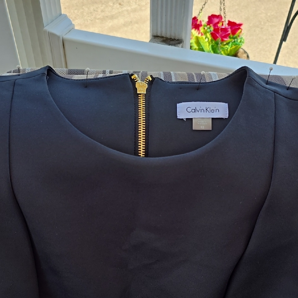 Calvin Klein Black Ribbed Sheath Midi Dress - Picture 2 of 13
